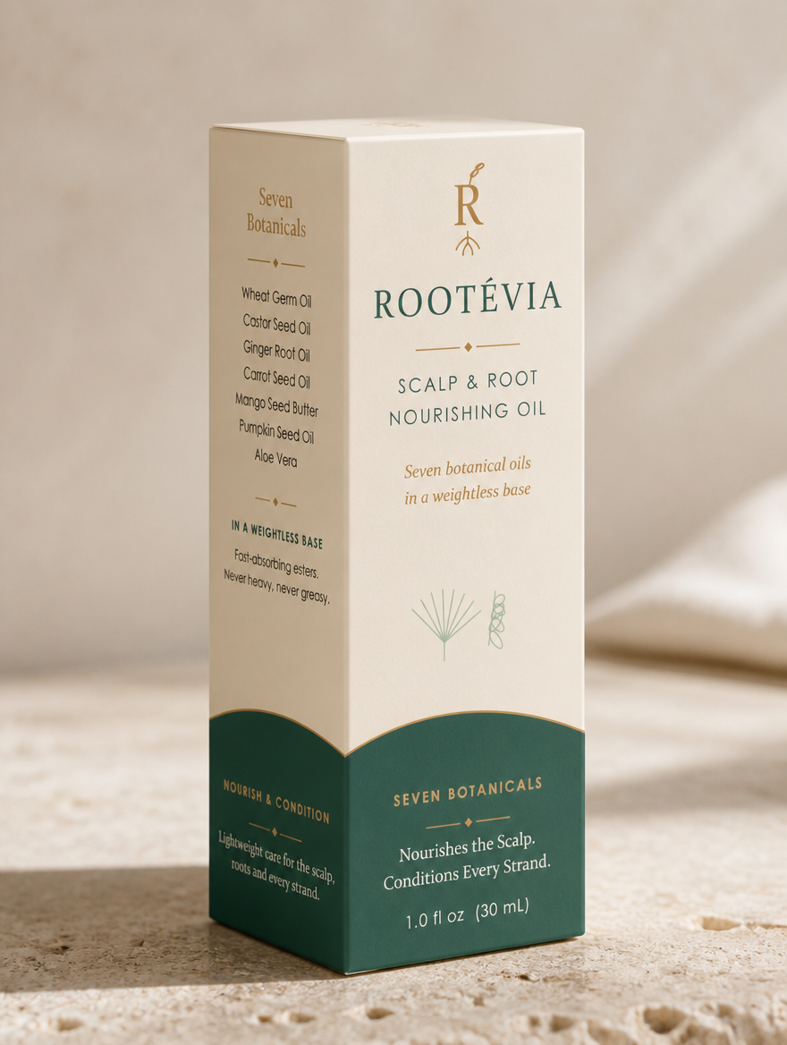 Rootévia packaging panel featuring the seven botanicals