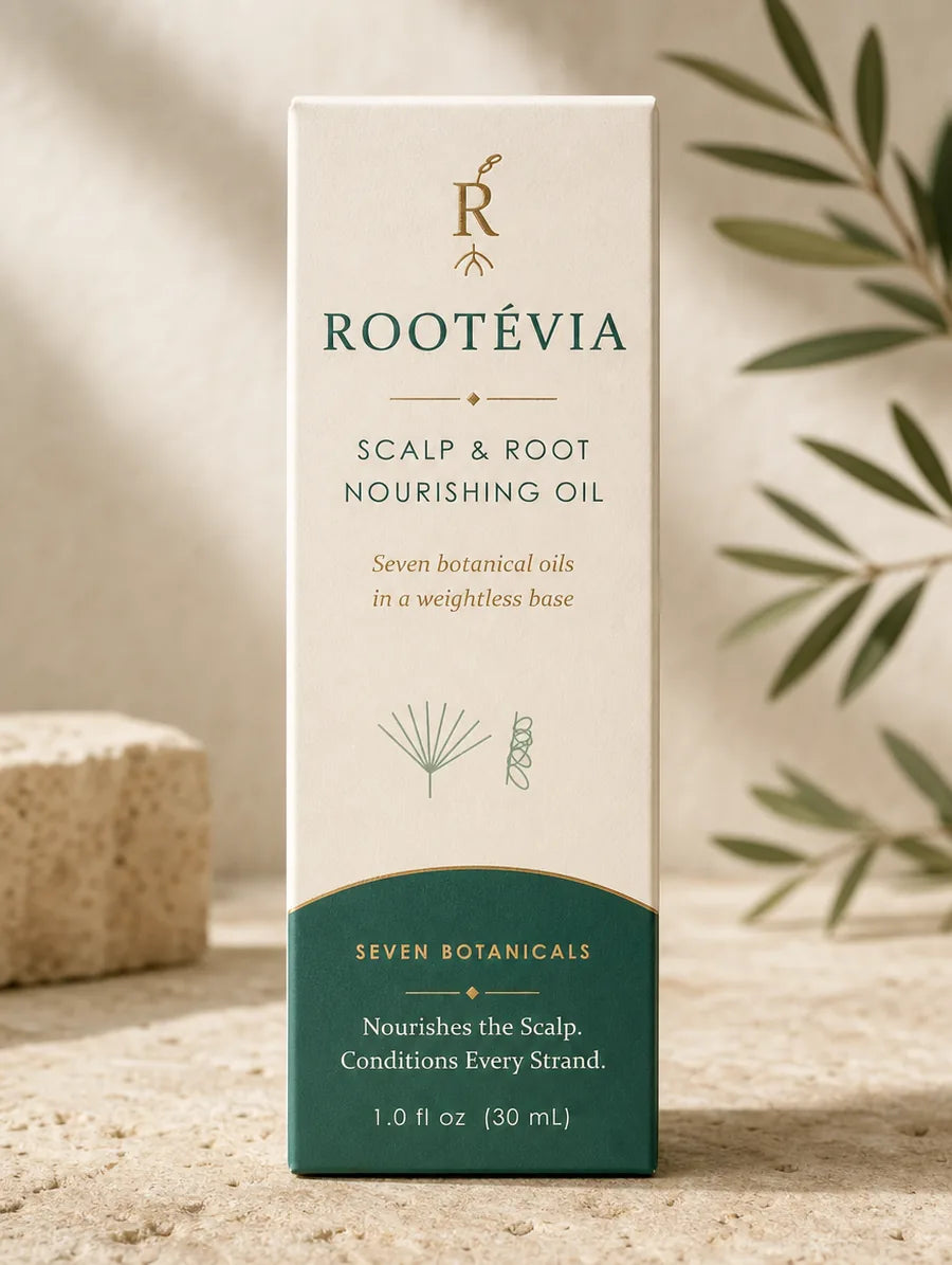 Front view of Rootevia Scalp and Root Nourishing Oil packaging